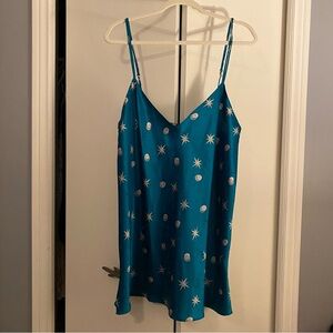Teal Starry Women's Chemise XL Sleep Dress Satin Slip with Side Slits